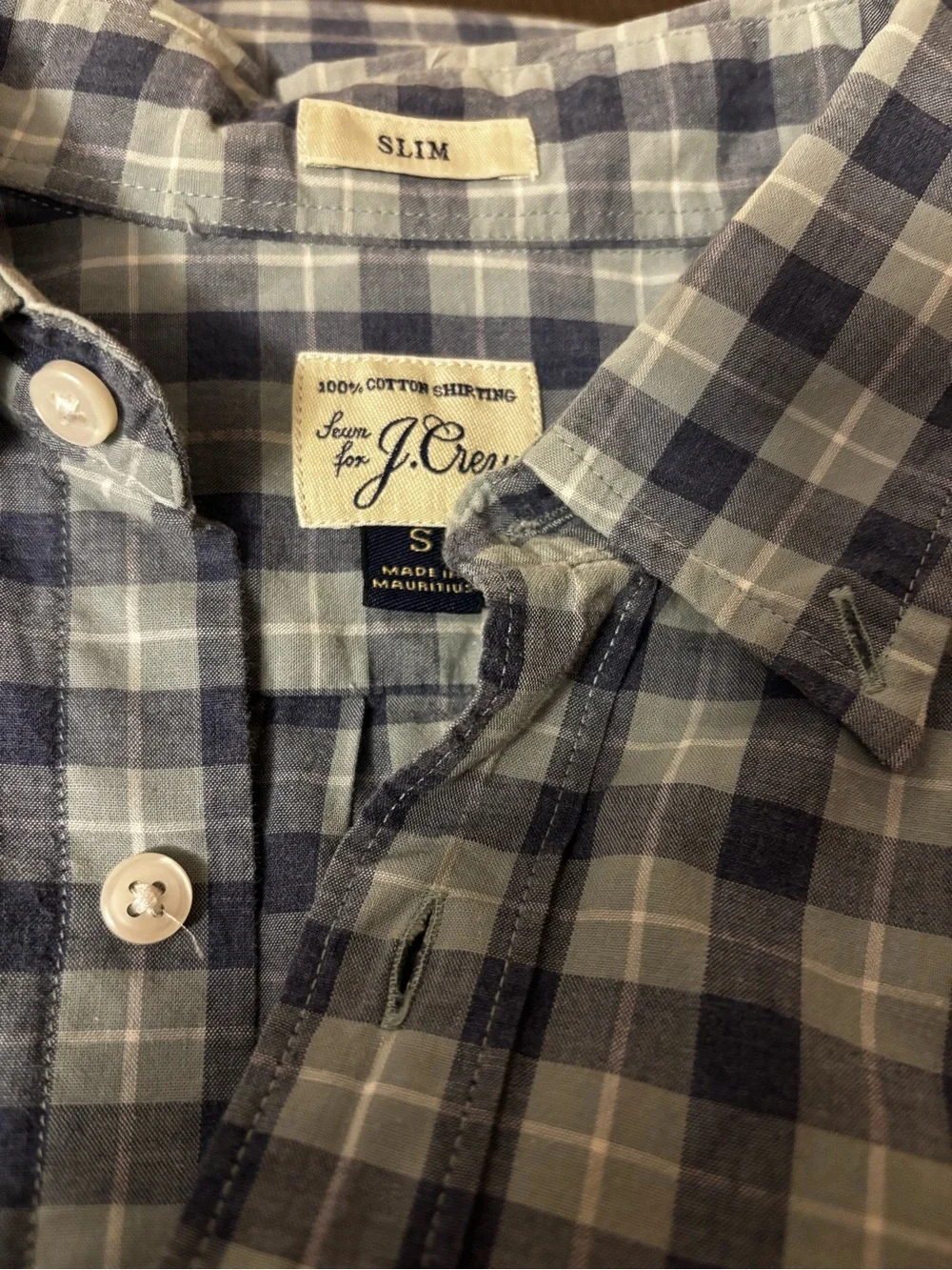 J.Crew White and Light Blue Gingham Plaid Slim Fit Button Down Shirt small